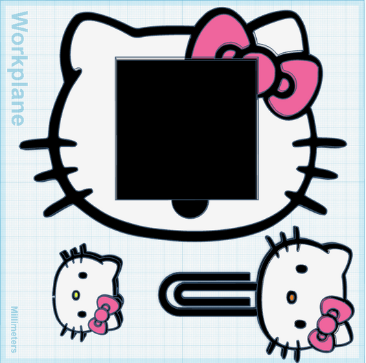 Kitty sticky notepad, straw topper, paperclip  3MF /STL FILE